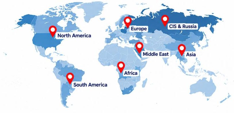 World map of FlowCore Industrial markets